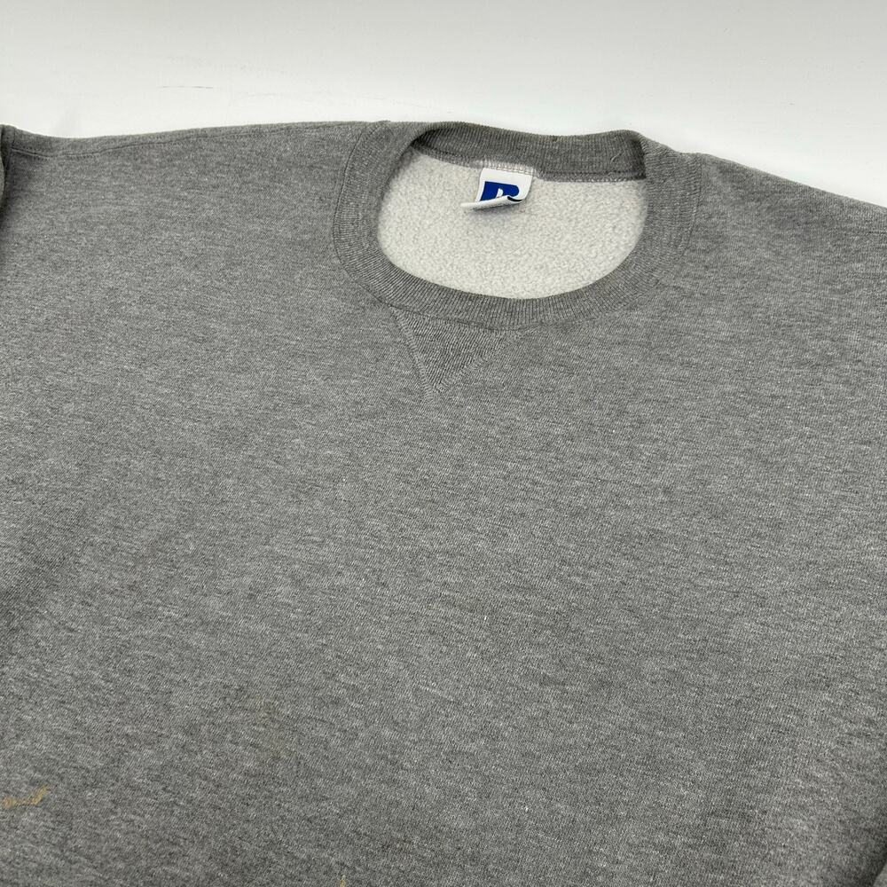Vintage 90s y2k Men's Grey Russell Athletic Blank Boxy Crewneck Sweatshirt 2XL - Picture 4 of 10